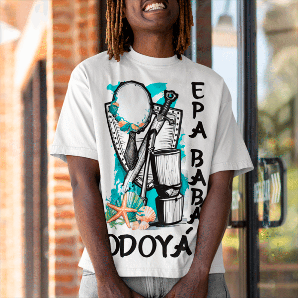 Camiseta Yemanjá e Oxaguian ferramentas