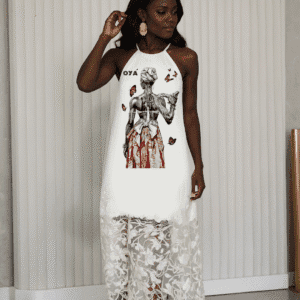 Vestido longo rendado Iansã