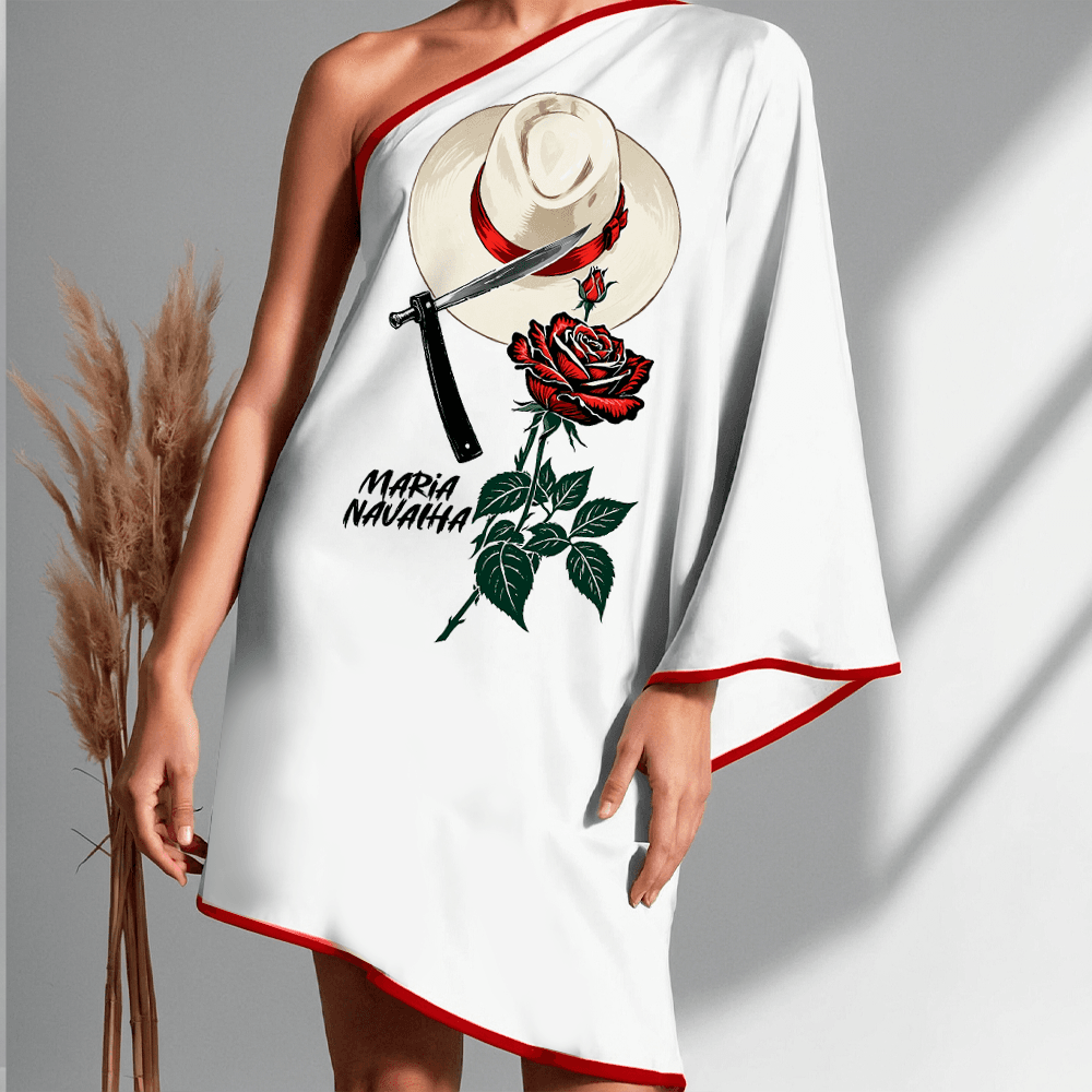 Vestido ombro único curto Maria Navalha viés