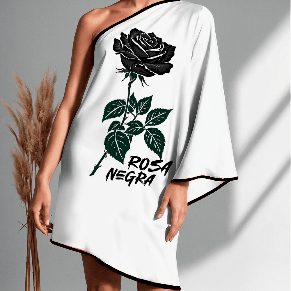 Vestido ombro único curto Rosa Negra