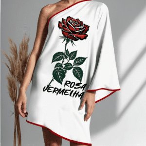 Vestido ombro único curto Rosa vermelha