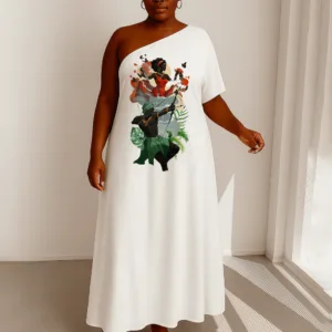 Vestido ombro único Iansã e Oxóssi
