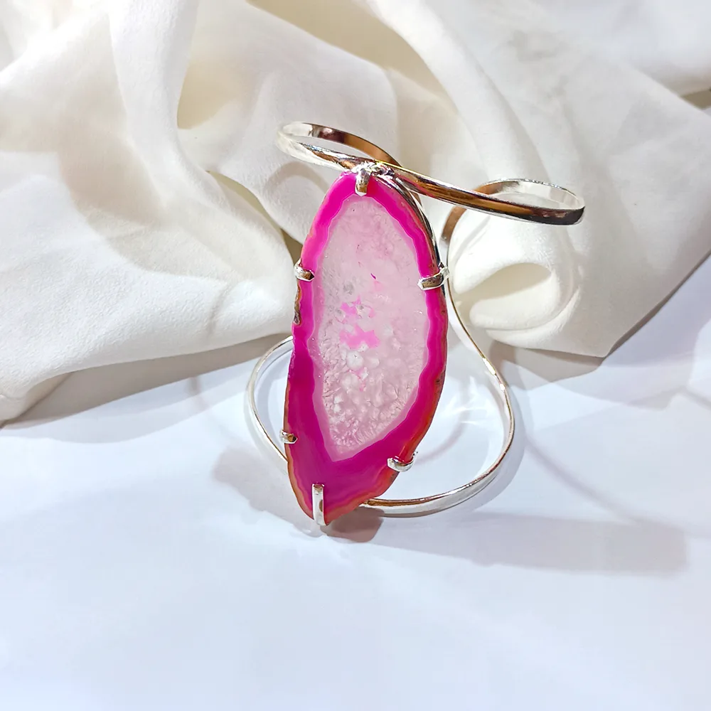 Bracelete Pedra Rosa Banhado a Prata