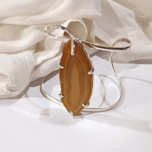 Bracelete Pedra marrom Banhado a Prata