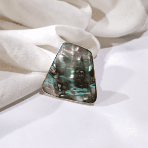 1 - Anel de Abalone Natural em Níquel – Trapézio