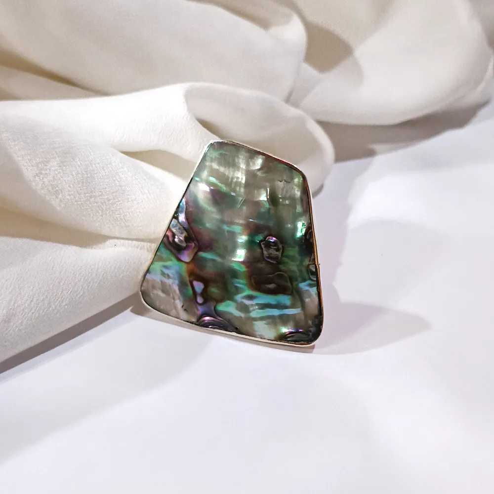 1 - Anel de Abalone Natural em Níquel – Trapézio