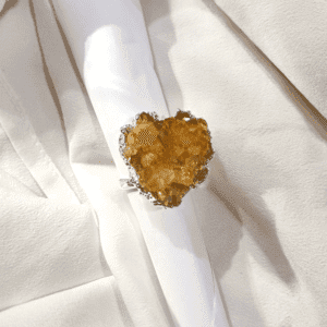 1- Anel Drusa de Citrino Natural em Formato de Coração – Banhado a Prata
