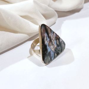 Anel de Abalone Natural em Níquel – Triângulo