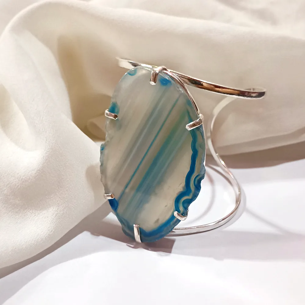 1 - Bracelete Pedra Azul Banhado a Prata