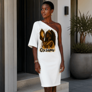 Vestido Ombro único mid Oxum desenho